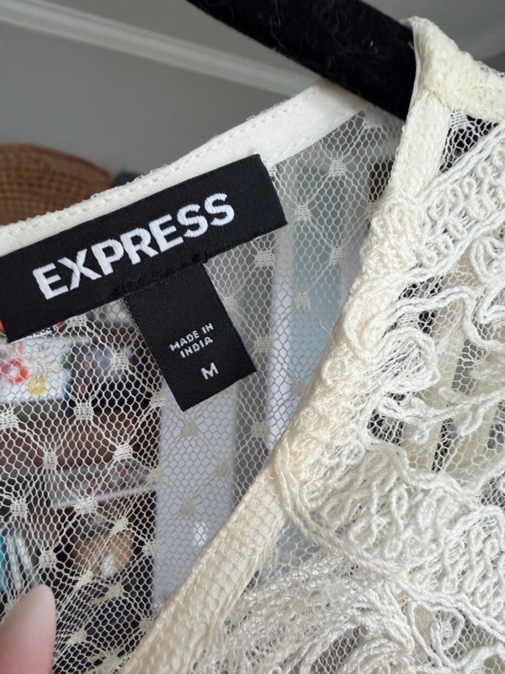 Express Ivory Sheer Lace Long-Sleeve Blouse - Picture 2 of 5